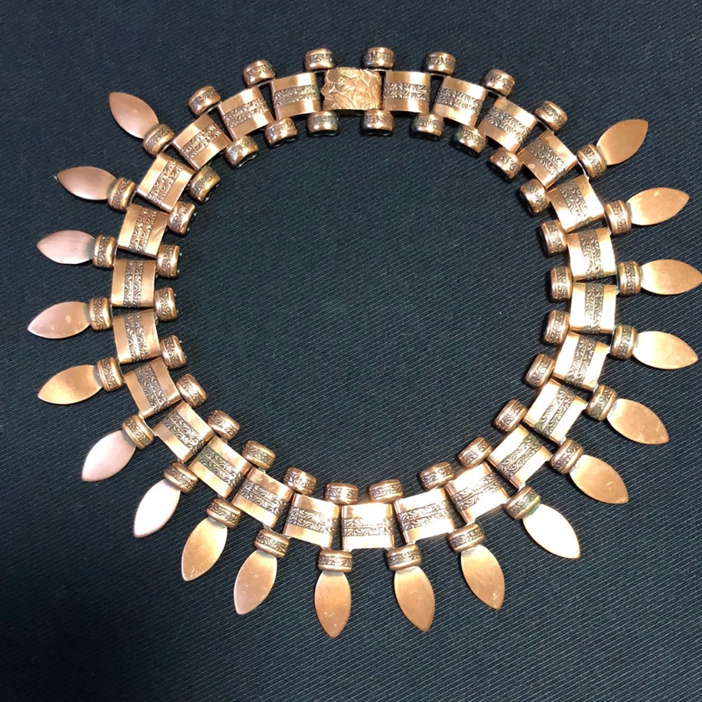 16” Copper Vintage Choker Necklace Gothic Tribal Dagger Leaf Teeth Garb